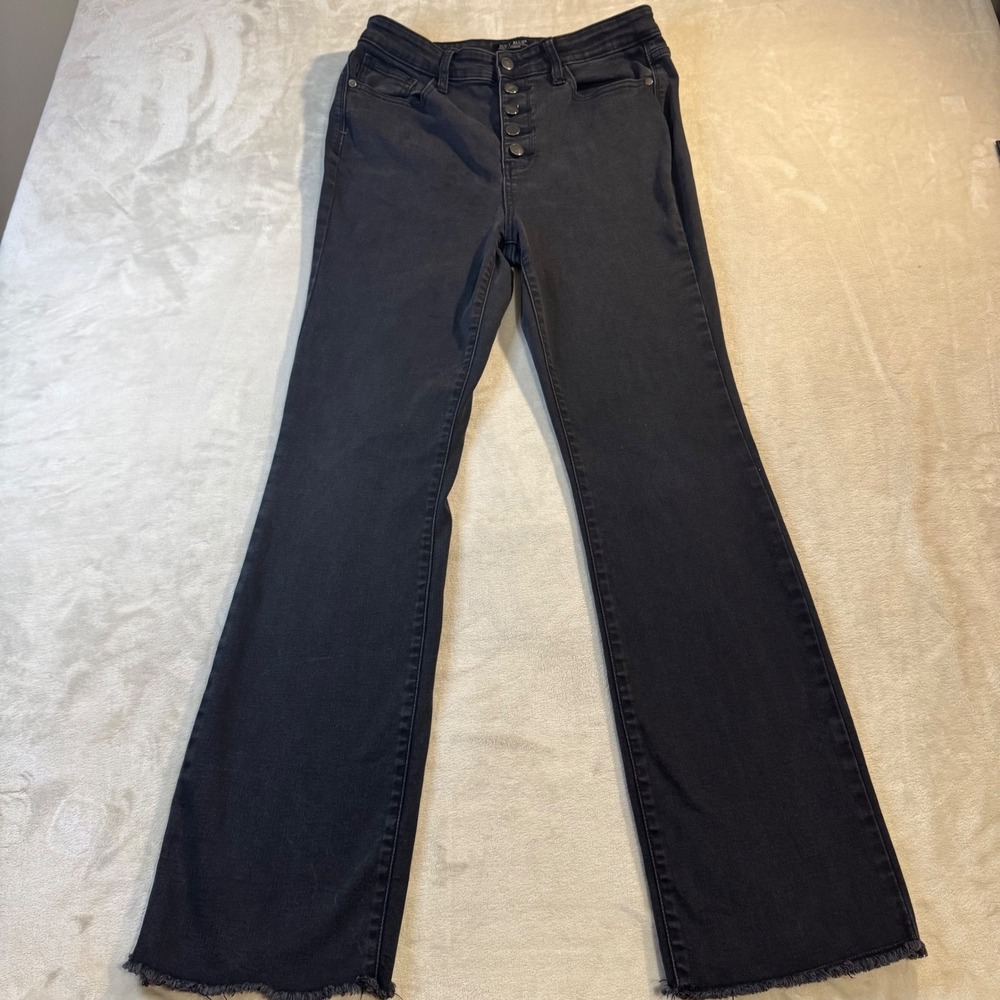 Judy Blue Womens Washed Black High‎ Waist Button Fly Raw Hem Bootcut Jeans 13/31